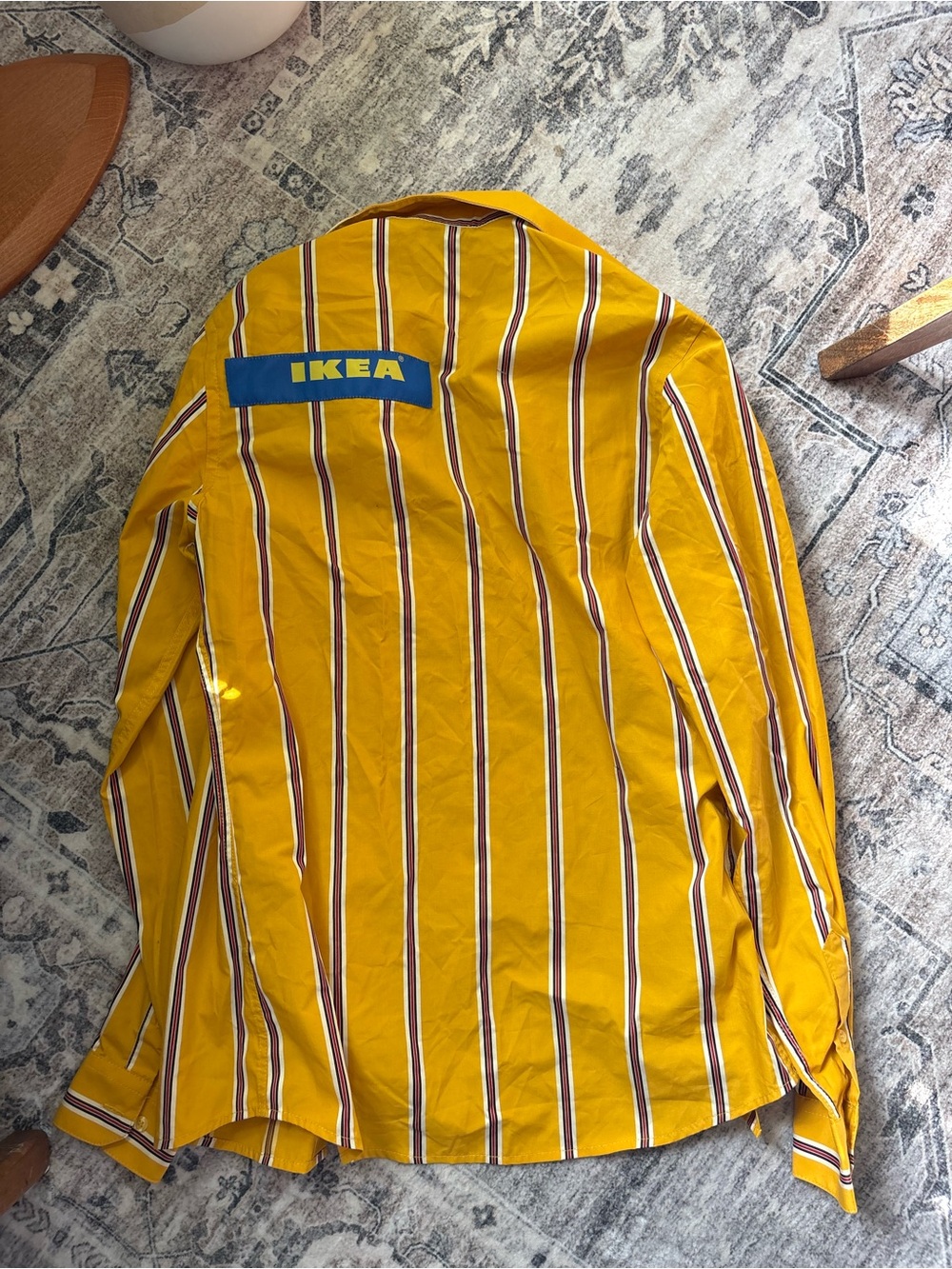 Vintage IKEA Employee Striped Button Down Shirt men’s Medium Yellow White Logo
